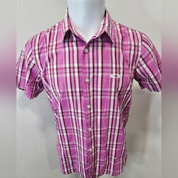 Oakley plaid print button short-sleeve men's small - Picture 1 of 7